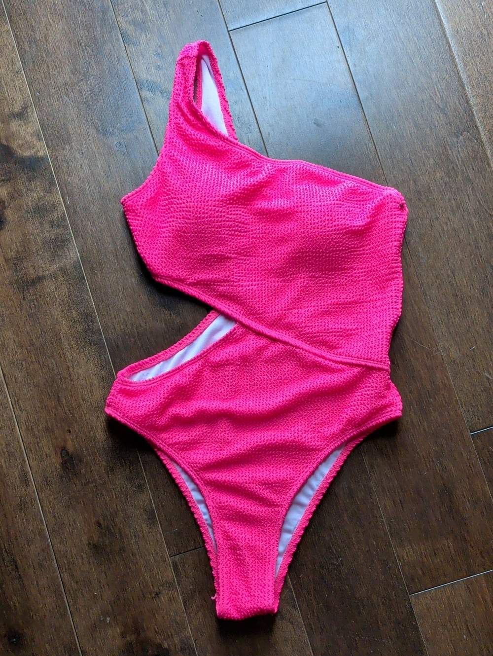 One-Shoulder‎ Hot Pink Cutout One-Piece Swimsuit